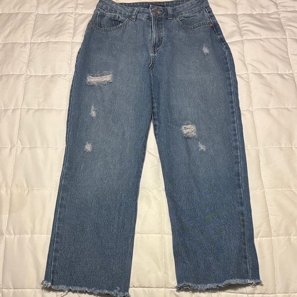 Sincerely Jules High Waisted Straight Wide Leg Frayed Hem Jeans - Picture 2 of 11